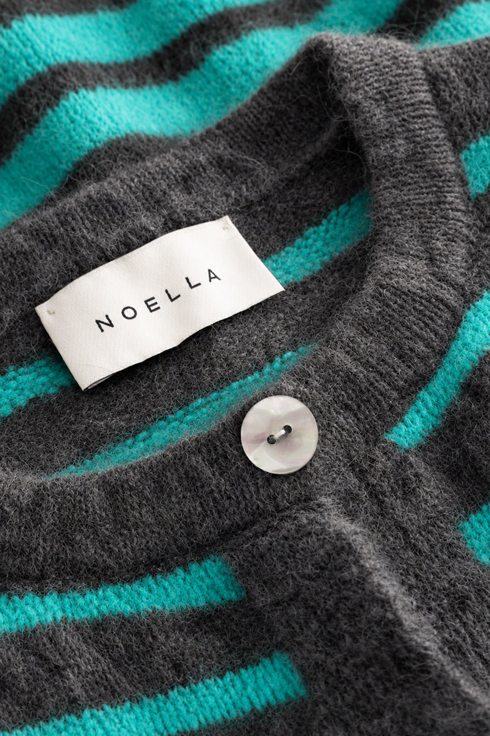 N-Mertice Knit Cardigan Grey Turquoise Stripe