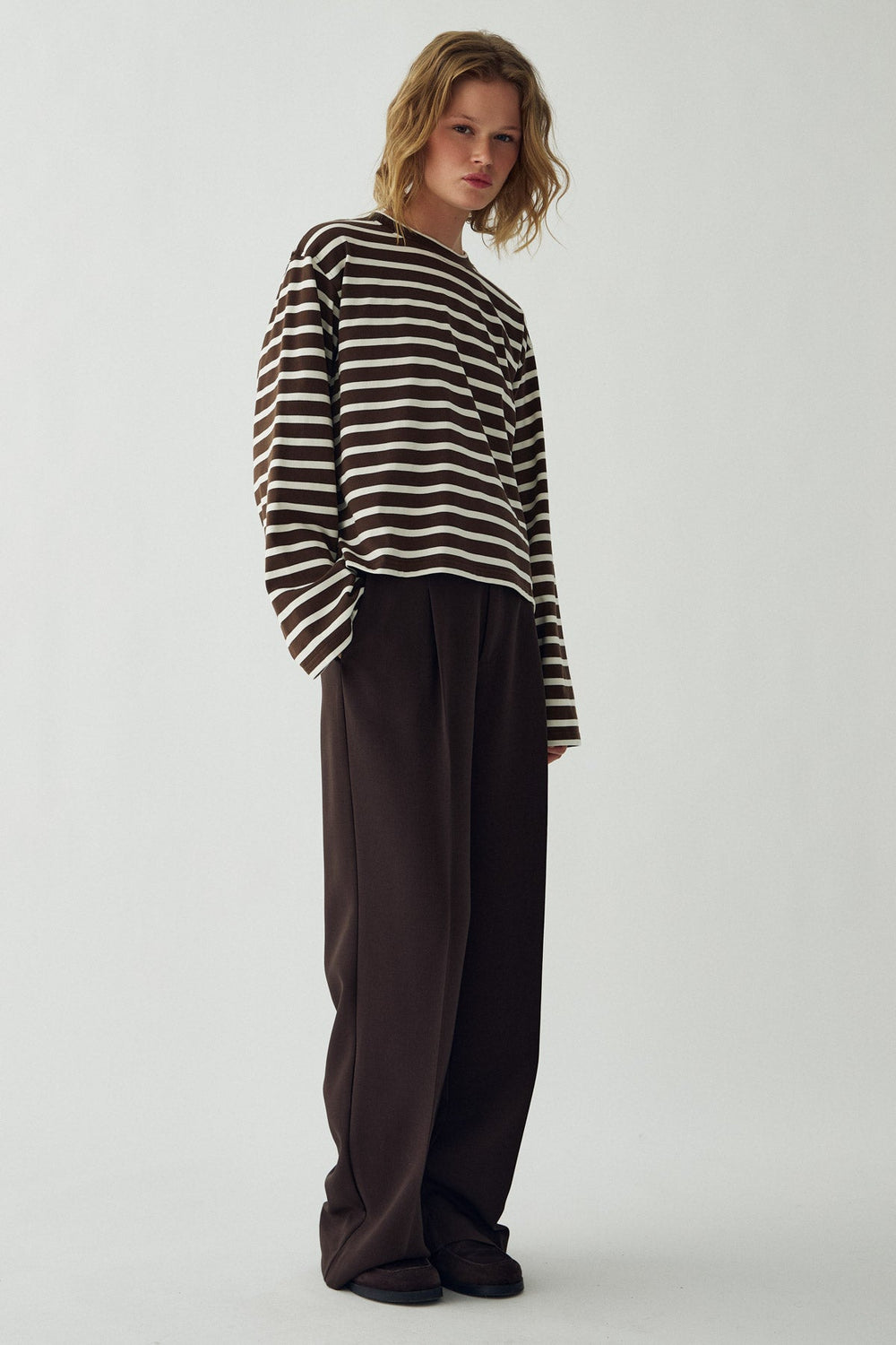 N-Maple LS T-Shirt Eton Brown Ivory Stripe