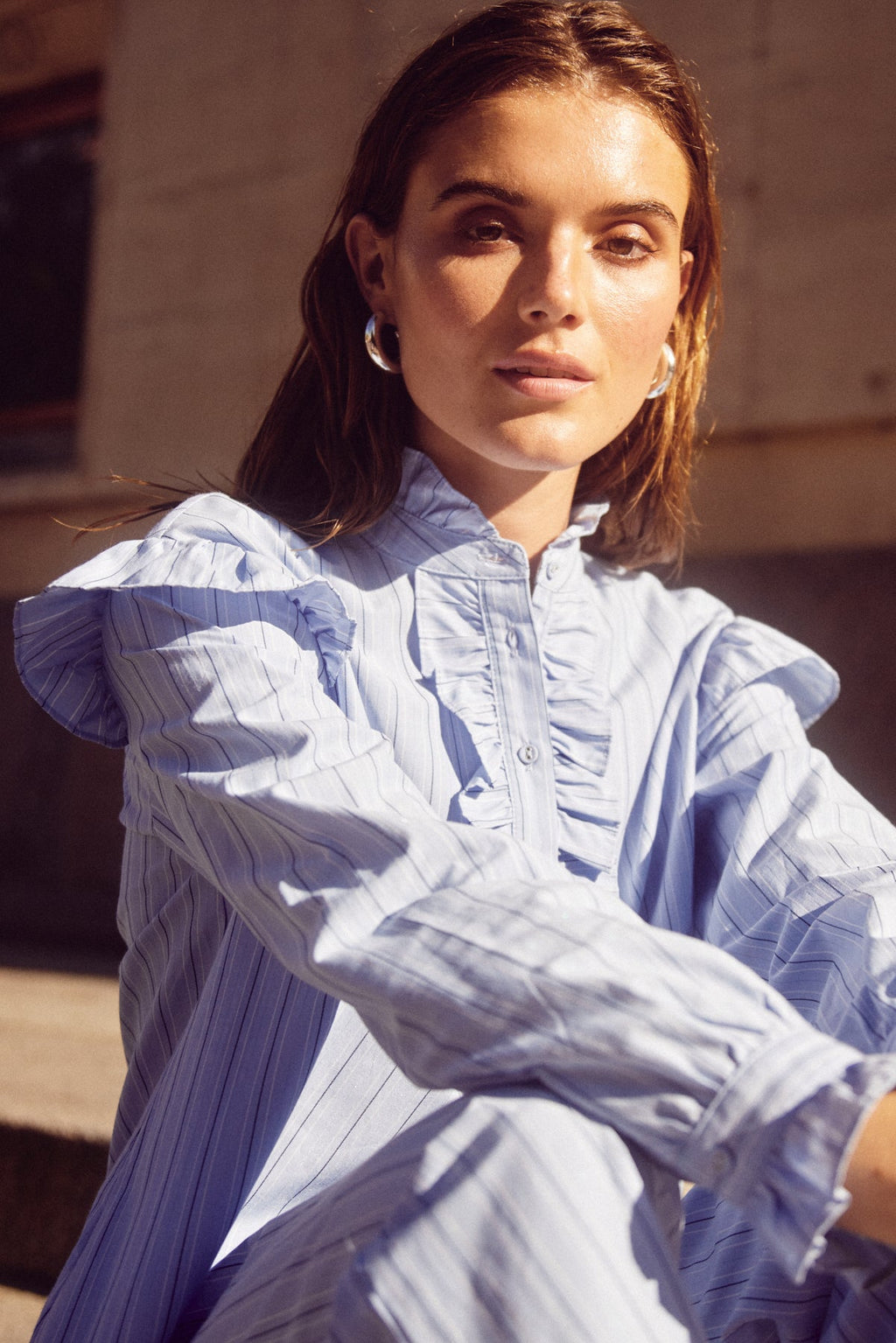 Sally Blouse Light Blue Stripe